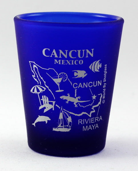 Cancun Mexico Cobalt Blue Frosted Shot Glass