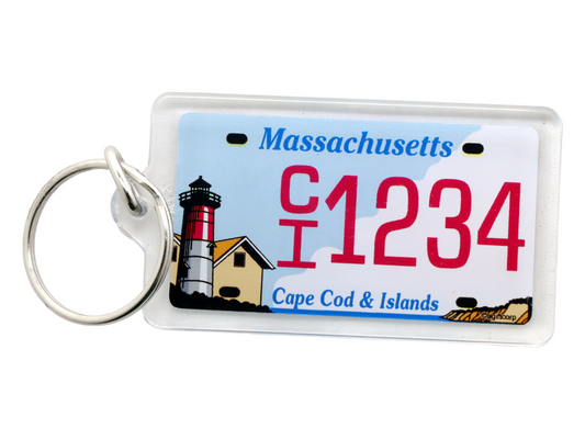 Cape Cod Massachusetts License Plate Acrylic Rectangular Souvenir Keychain New Design  2.5 inches X 1.5 inches