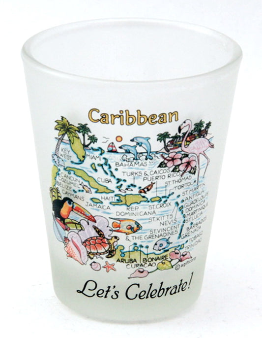 Caribbean Map Let's Celebrate Frosted Shot Glass