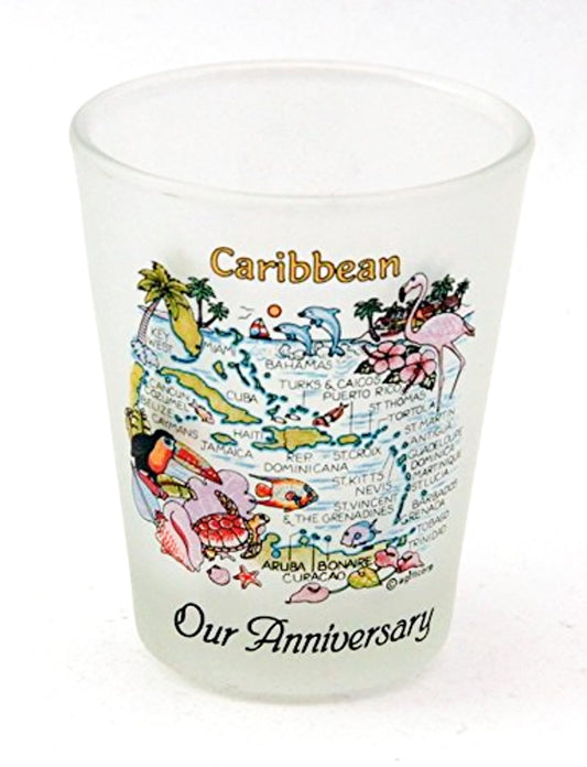 Caribbean Map Our Anniversary Frosted Shot Glass