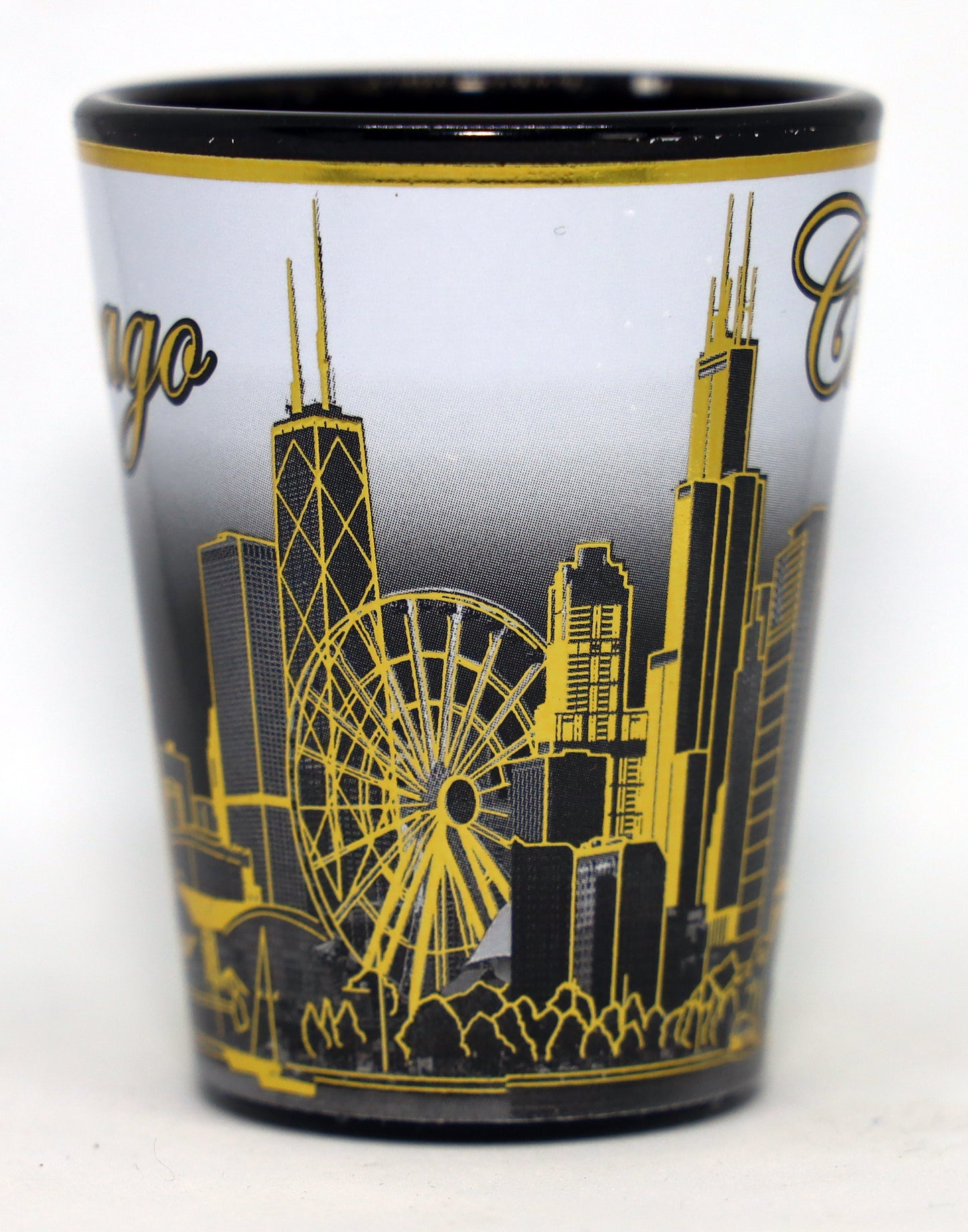 Chicago Illinois B & W Gold Ceramic Shot Glass