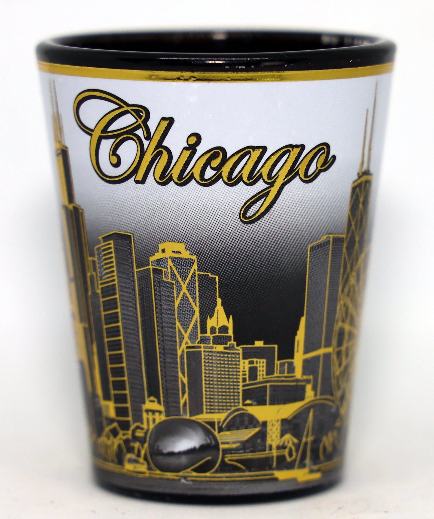 Chicago Illinois B & W Gold Ceramic Shot Glass