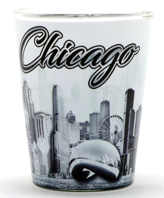 Chicago Illinois B&W Landmarks Photo Shot Glass