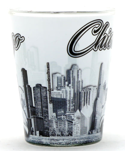 Chicago Illinois B&W Landmarks Photo Shot Glass