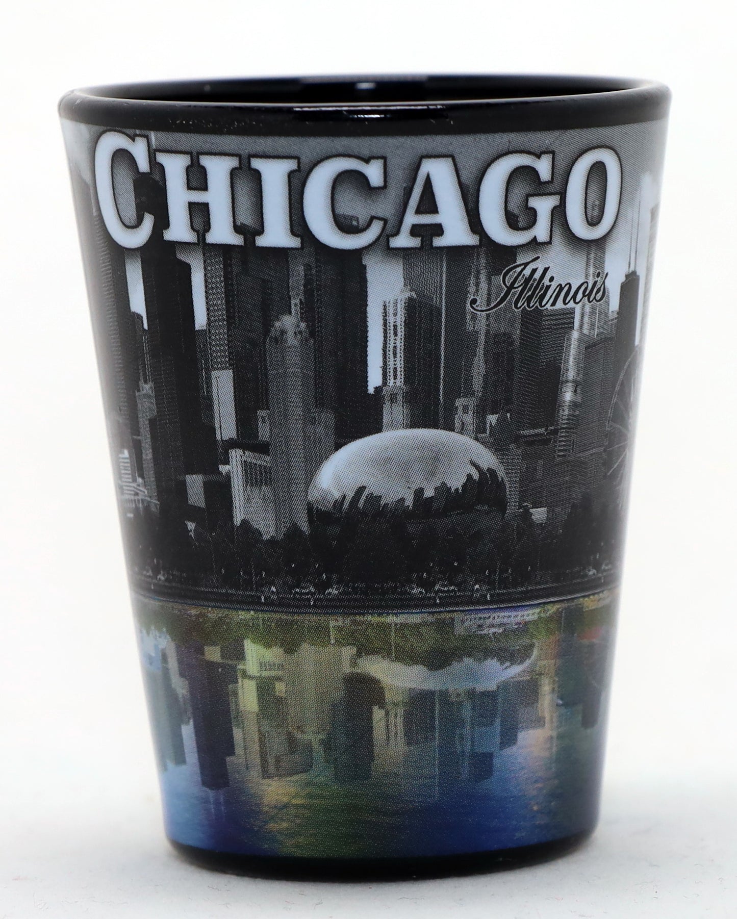 Chicago Illinois B&W With Color Reflection Ceramic Shot Glass