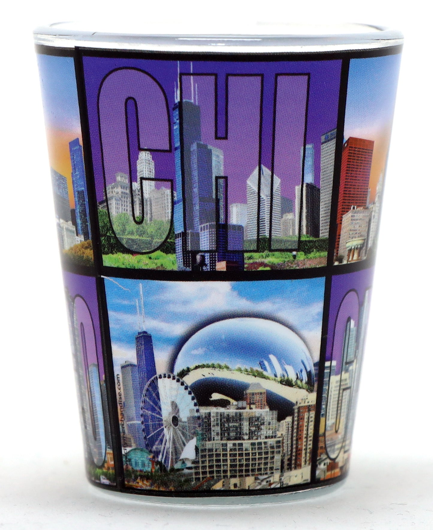 Chicago Illinois Color Photo 4 Window Ceramic Shot Glass