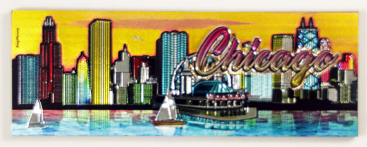 Chicago Illinois Color Skyline Foil Magnet 5" X 1.75" x 0.125"