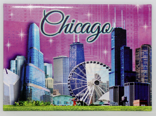 Chicago Illinois Postcard Pink Collage Magnet 2.5" x 3.5"