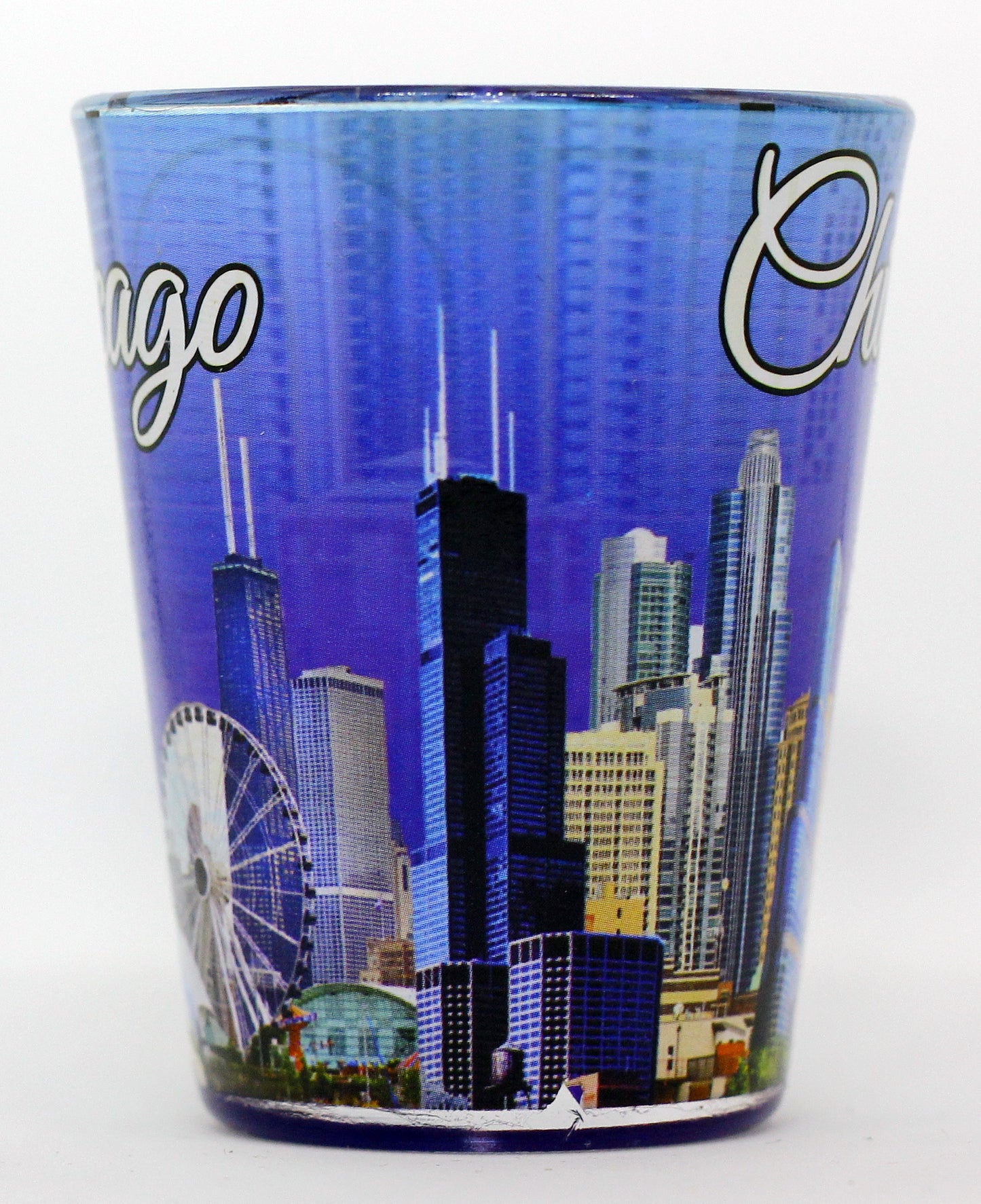 Chicago Illinois Purple Skyline Letters Shot Glass