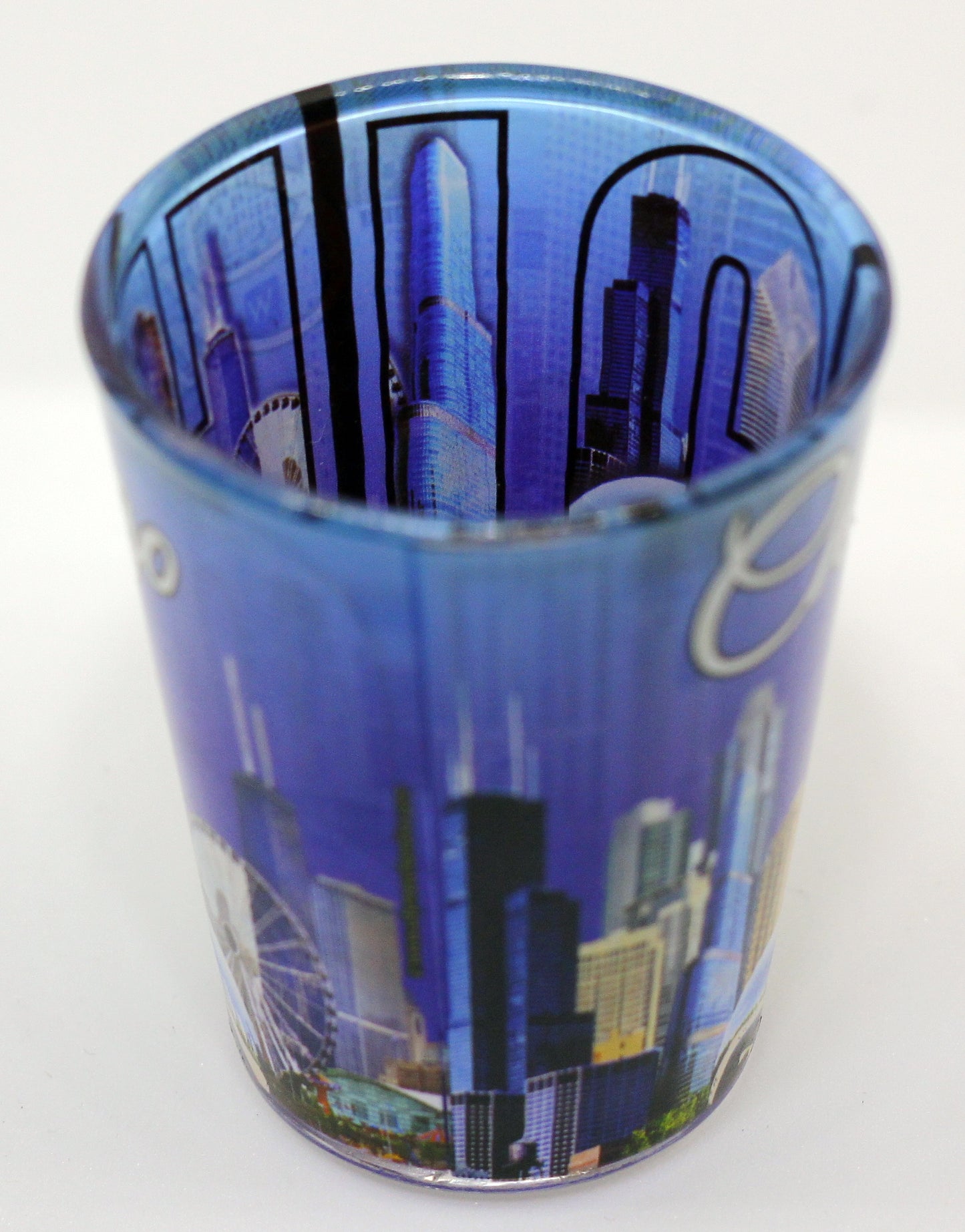 Chicago Illinois Purple Skyline Letters Shot Glass