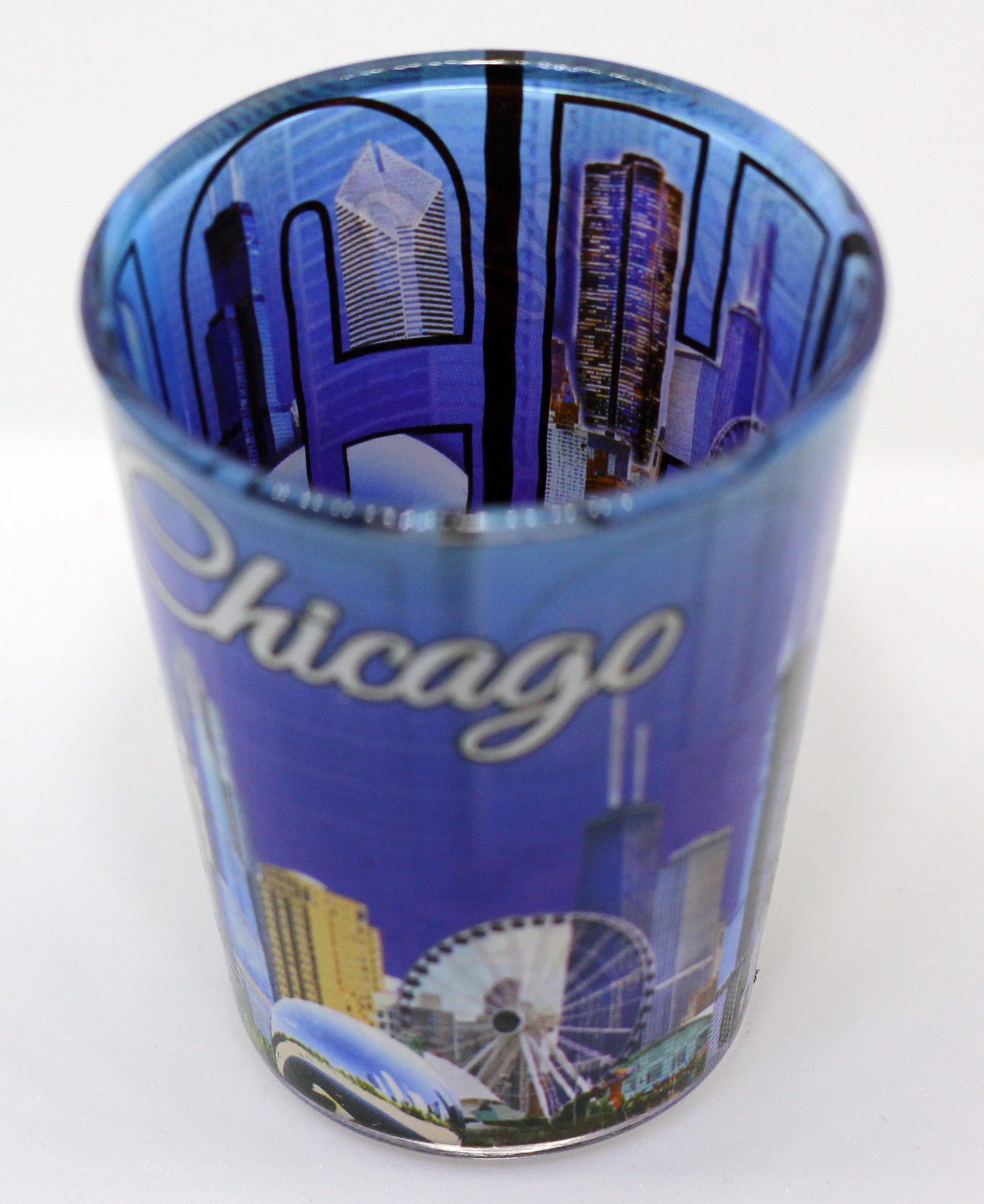 Chicago Illinois Purple Skyline Letters Shot Glass