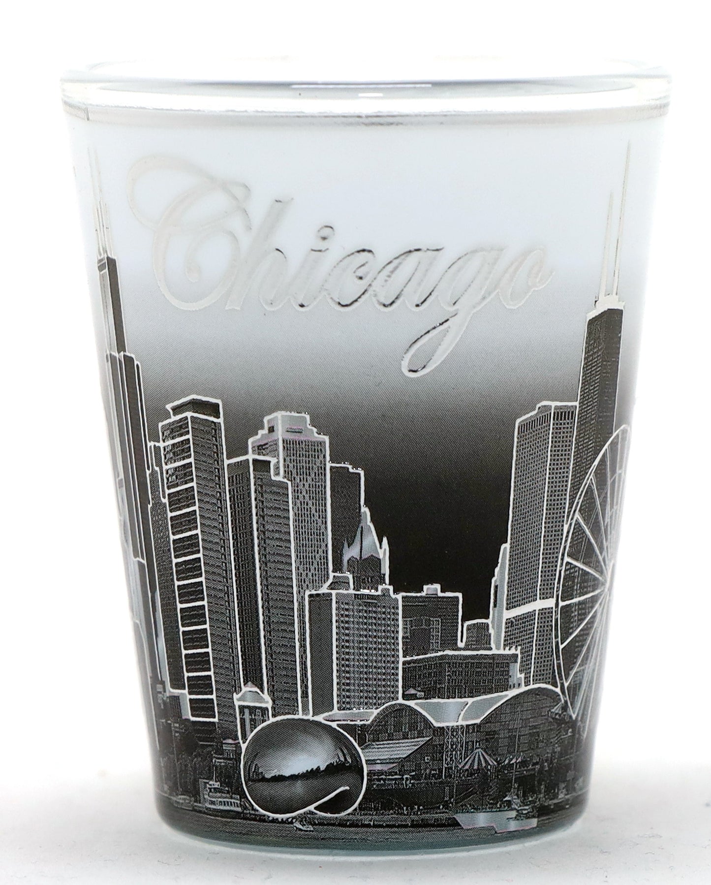 Chicago Illinois Silver Skyline B&W Ceramic Shot Glass