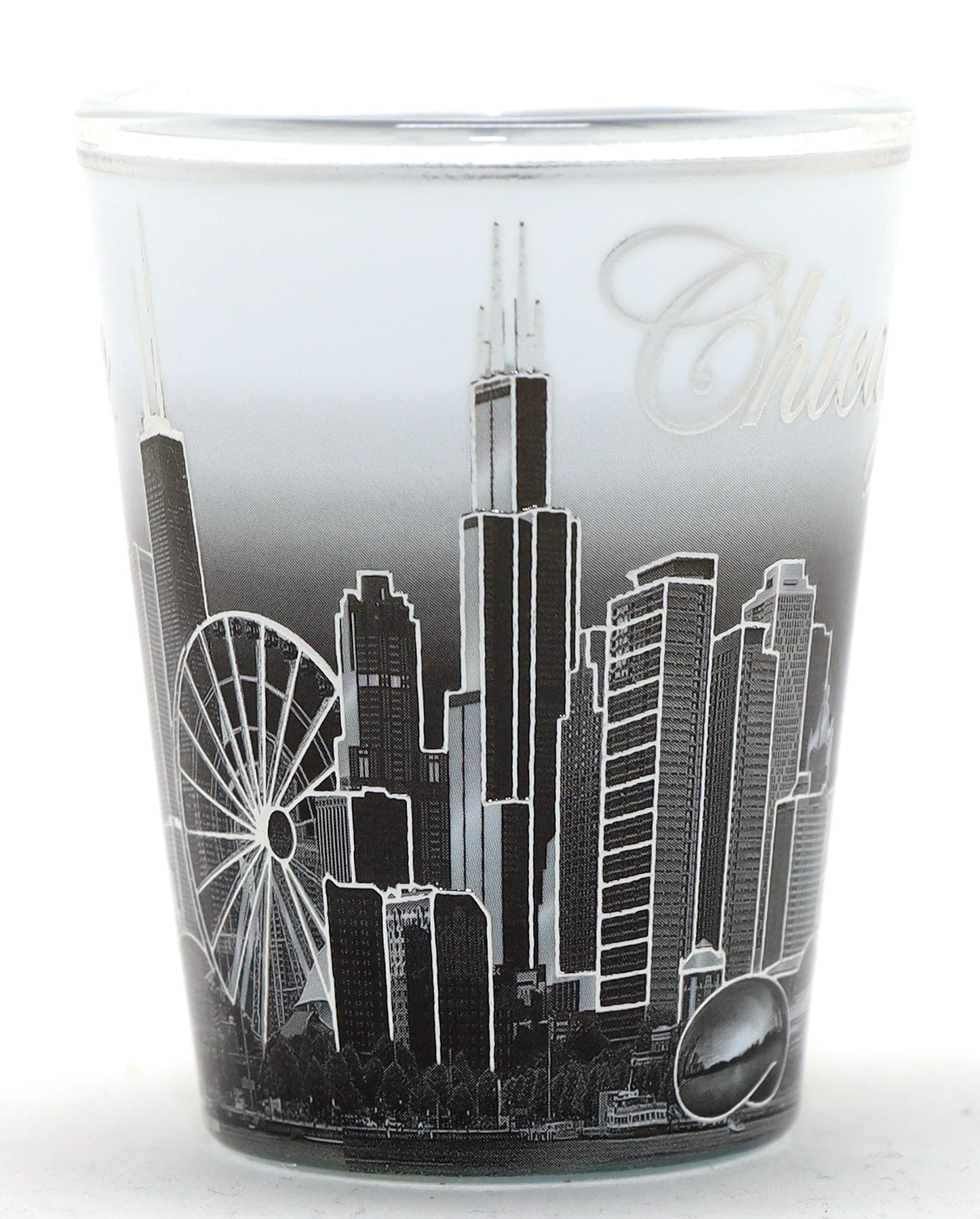 Chicago Illinois Silver Skyline B&W Ceramic Shot Glass