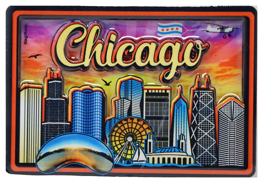 Chicago Illinois Skyline Dual Layer MDF Fridge Magnet 2.25" x 3.5"