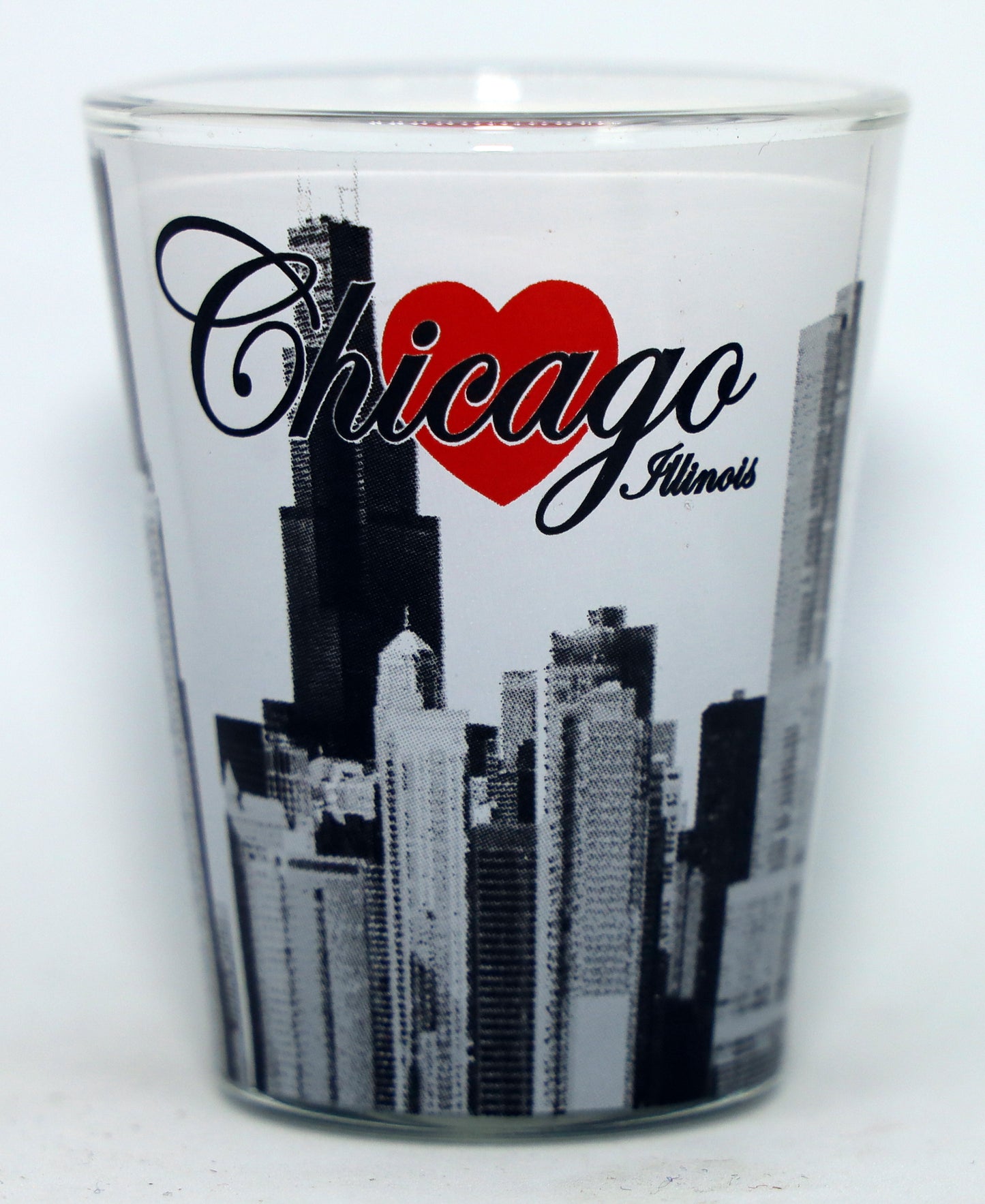 Chicago Illinois White B & W Monument Red Heart Shot Glass