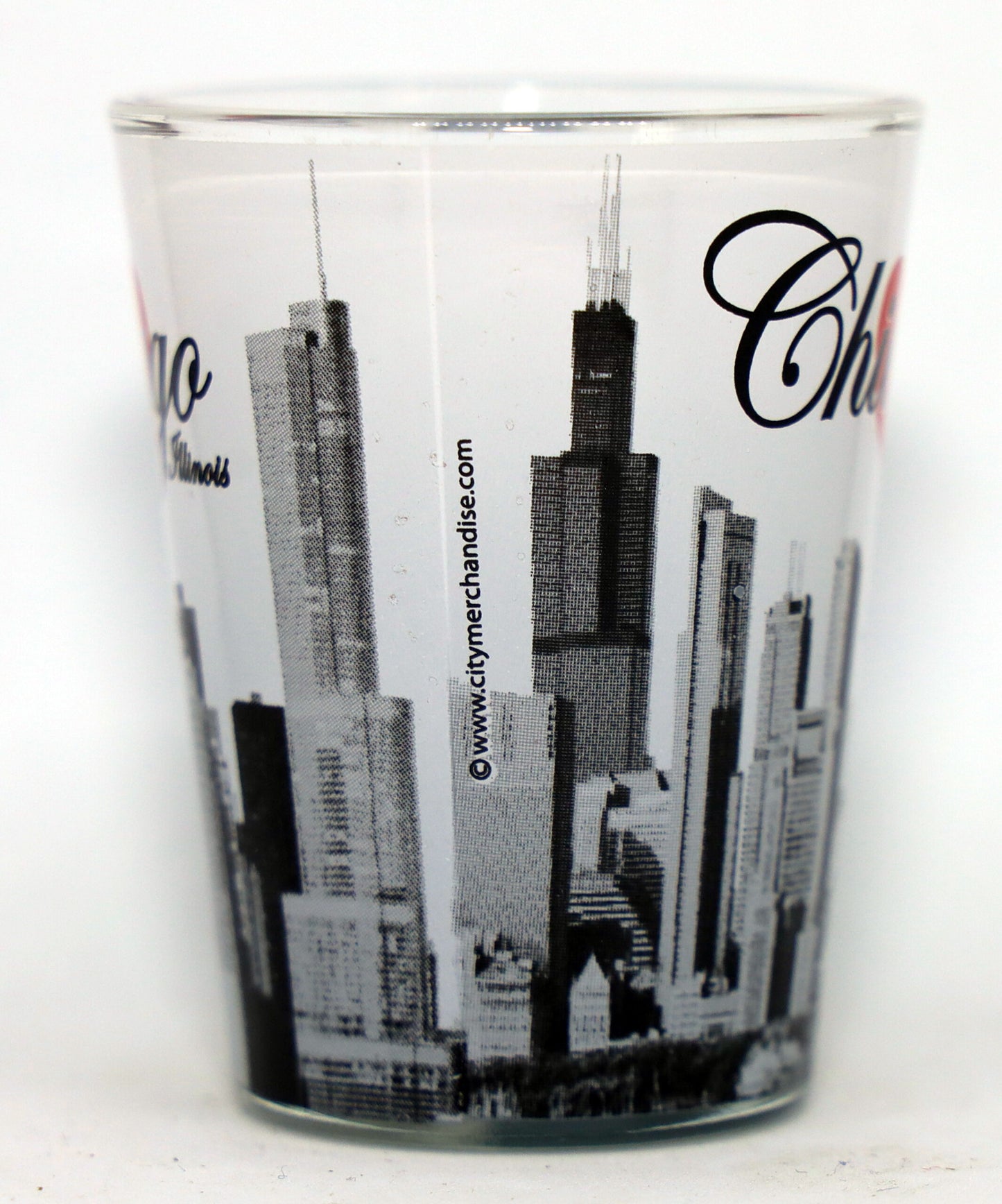 Chicago Illinois White B & W Monument Red Heart Shot Glass