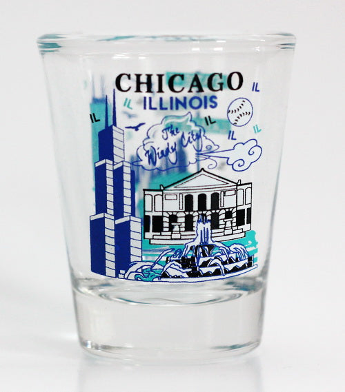 Chicago Illinois Landmarks and Attractions Collage Shot Glass