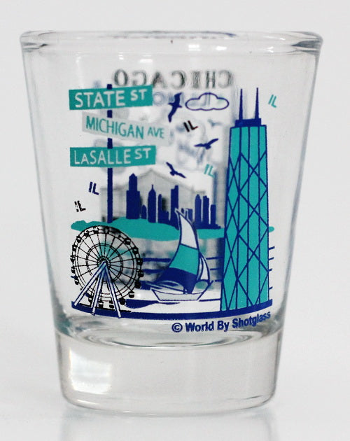 Chicago Illinois Landmarks and Attractions Collage Shot Glass