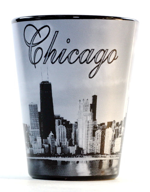 Chicago Illinois Black B & W Skyline Shot Glass