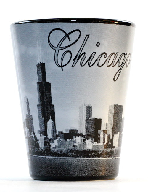 Chicago Illinois Black B & W Skyline Shot Glass