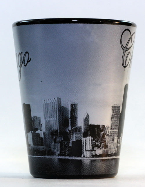 Chicago Illinois Black B & W Skyline Shot Glass