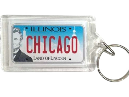 Chicago Illinois License Plate Acrylic Rectangular Souvenir Keychain 2.5" X 1.5"