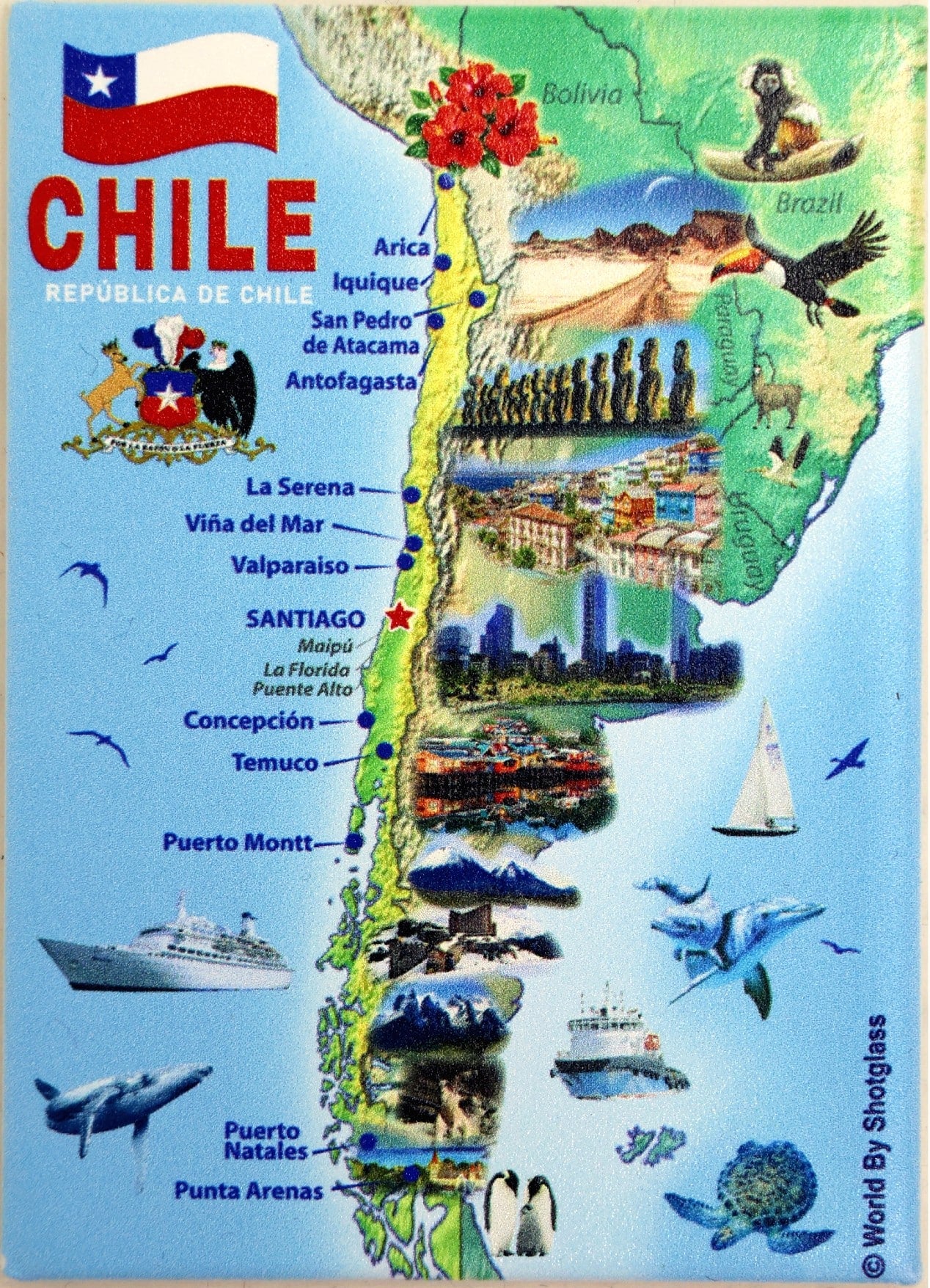 Chile Graphic Map and Attractions Souvenir Fridge Magnet 2.5" X 3.5"