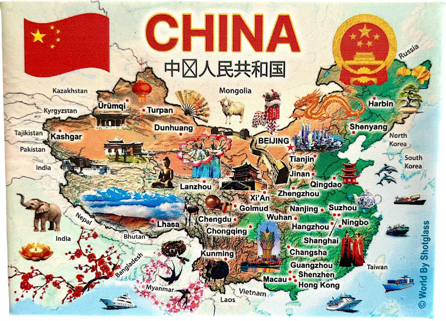 China Graphic Map and Attractions Souvenir Fridge Magnet 2.5" X 3.5"