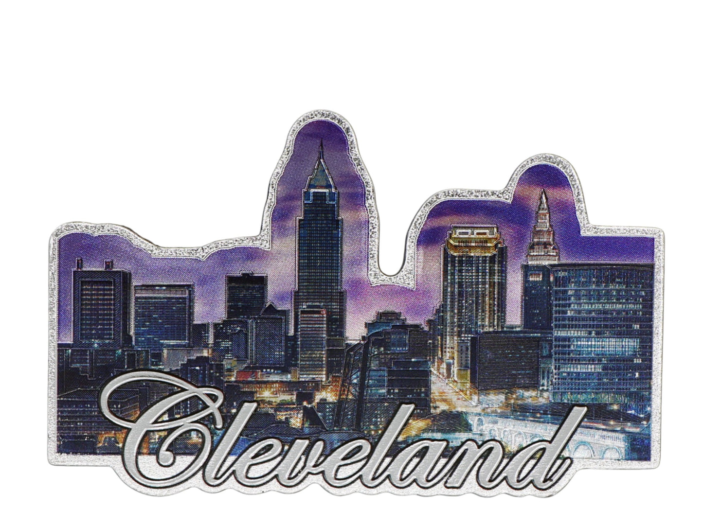 Cleveland Ohio Night Skyline Foil Magnet 3.75"x 2.5"x 0.125"