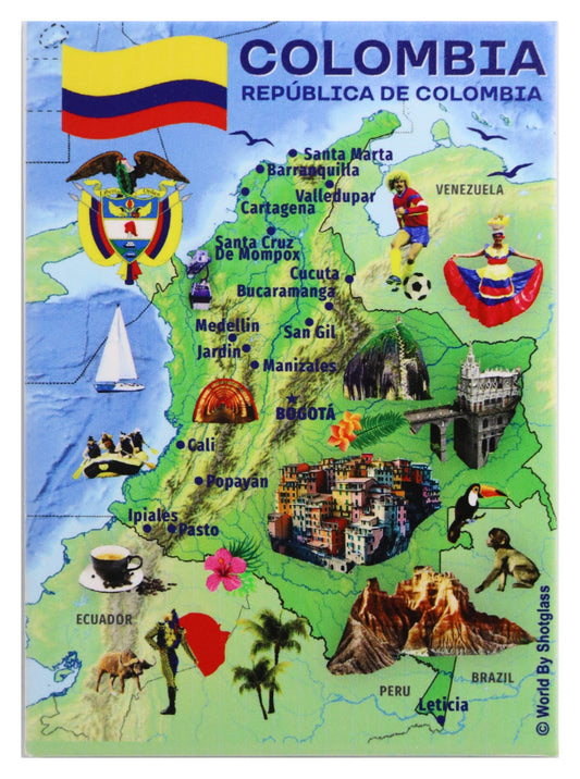 Colombia Graphic Map and Attractions Souvenir Fridge Magnet 2.5 X 3.5