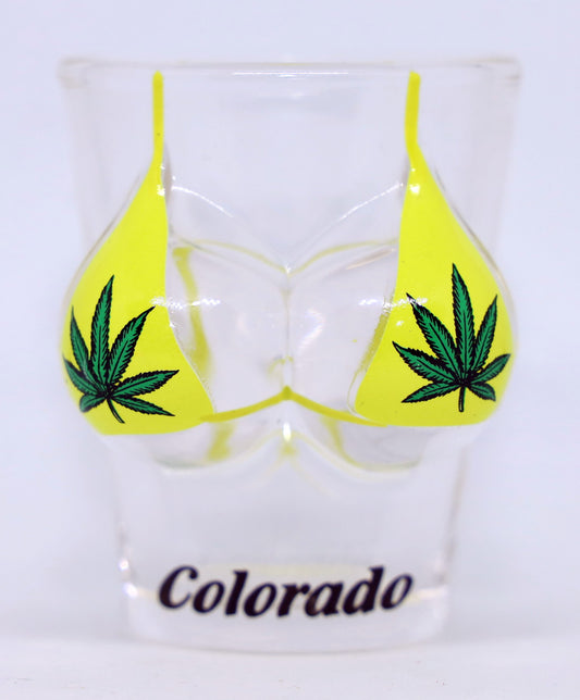 Colorado Pot Leaf Bikini Bust 3D Shot Glass