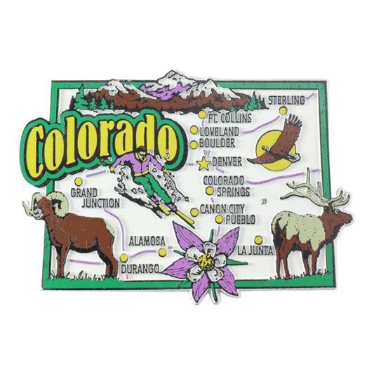 Colorado State Map and Landmarks Collage Fridge Collectible Souvenir Magnet