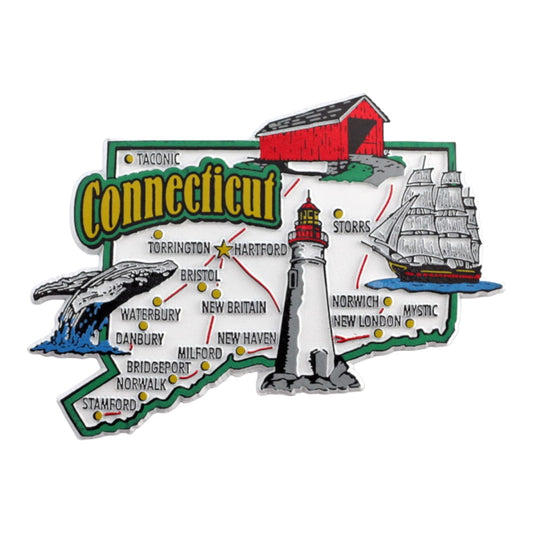 Connecticut State Map and Landmarks Collage Fridge Souvenir Collectible Magnet