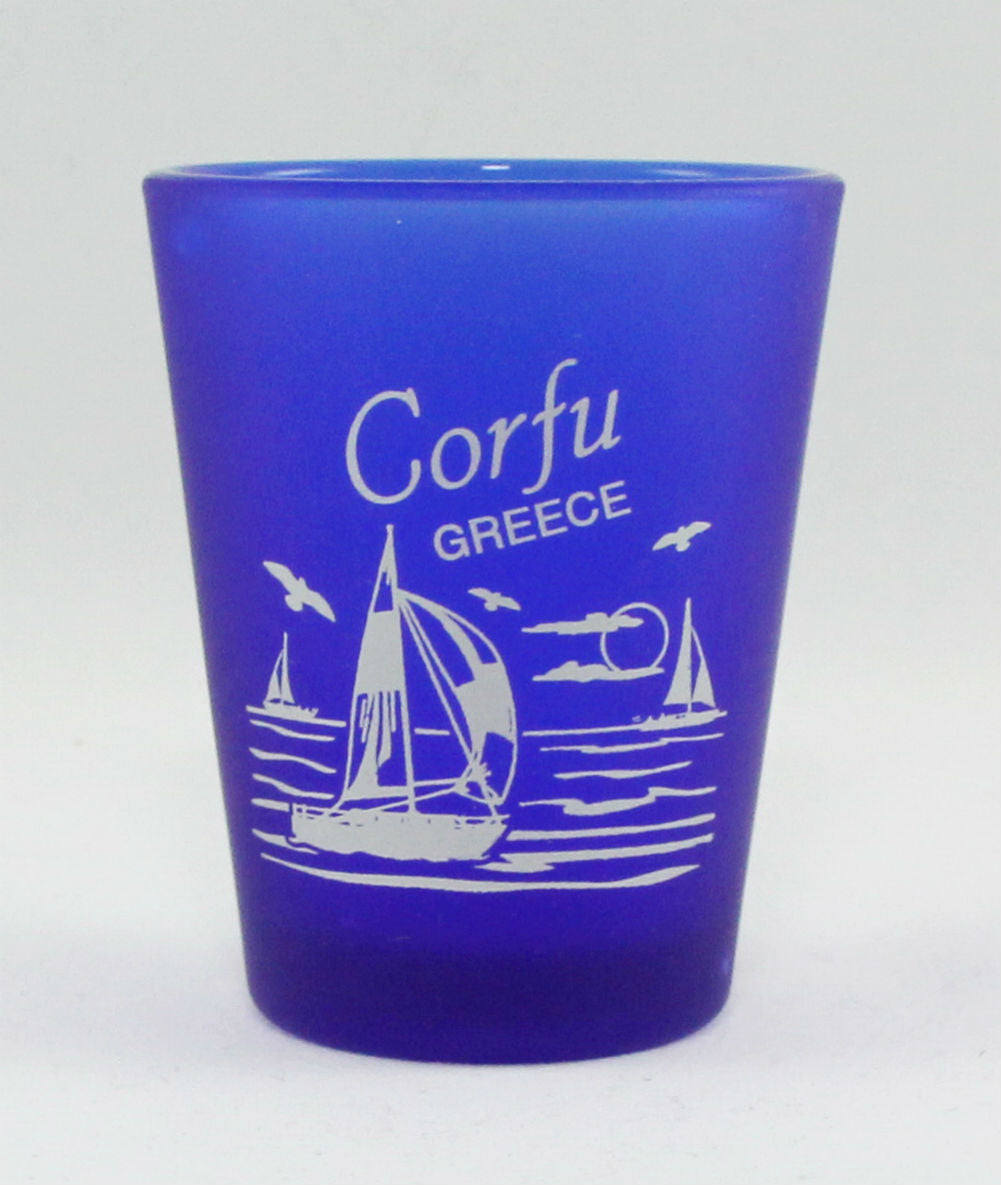Corfu Greece Cobalt Blue Frosted Shot Glass