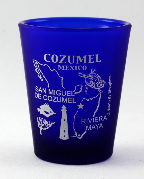 Cozumel Mexico Cobalt Blue Frosted Shot Glass
