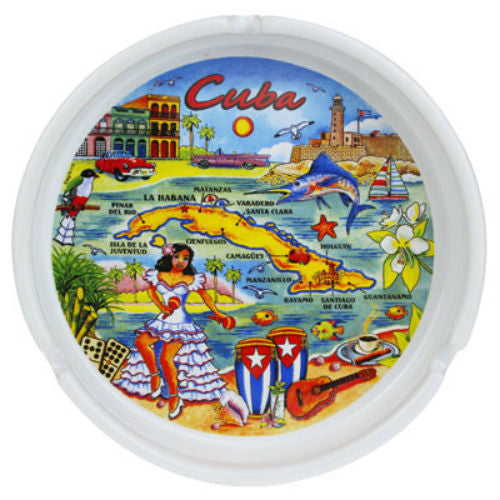 Cuba Map Ceramic Ashtray 5"