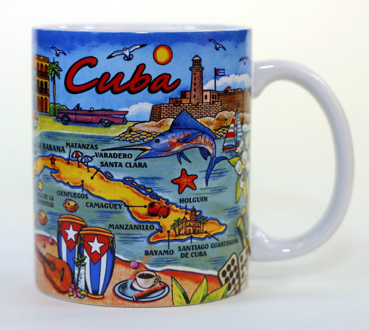 Cuba Map Ceramic Mug (3.5"H x 3.25"D) 12 oz