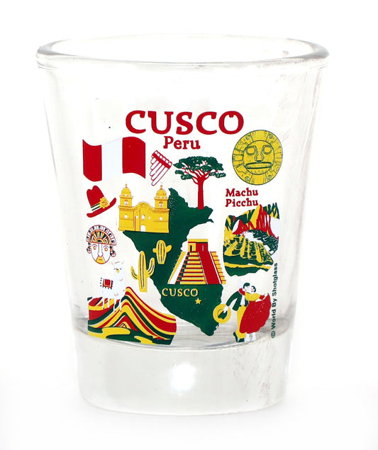 Cusco (Machu Picchu) Peru Landmarks and Icons Collage Shot Glass