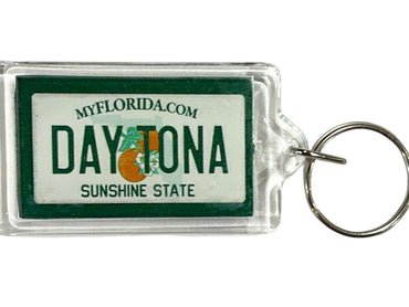 Daytona Florida License Plate Acrylic Rectangular Souvenir Keychain 2.5" X 1.5"