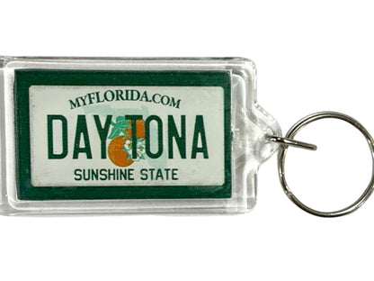 Daytona Florida License Plate Acrylic Rectangular Souvenir Keychain 2.5" X 1.5"