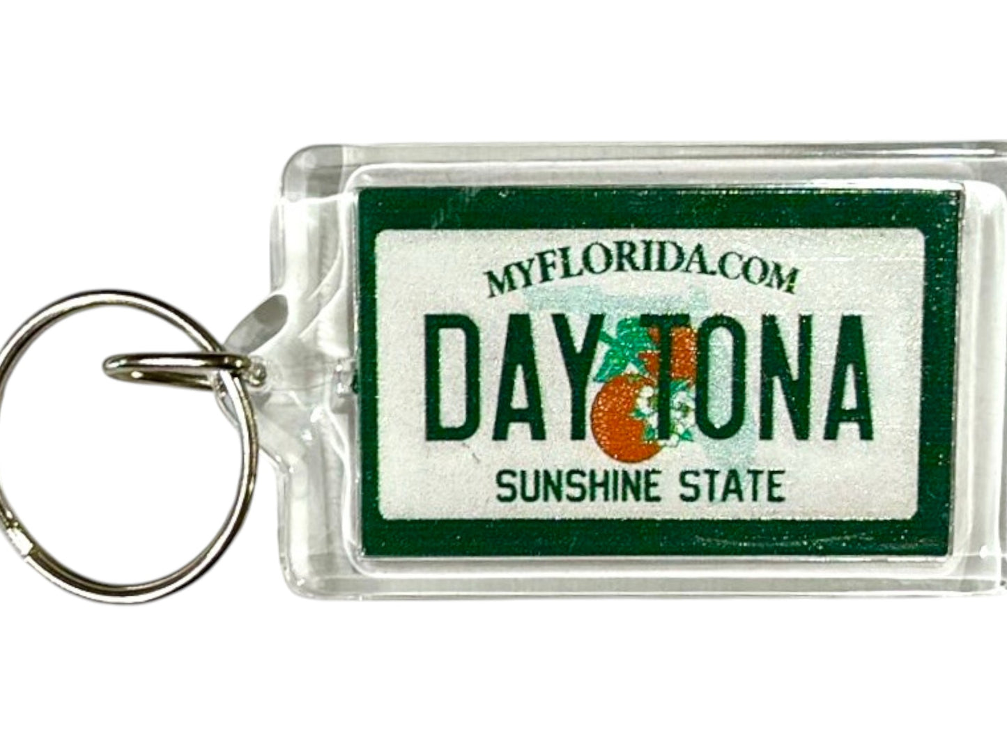 Daytona Florida License Plate Acrylic Rectangular Souvenir Keychain 2.5" X 1.5"