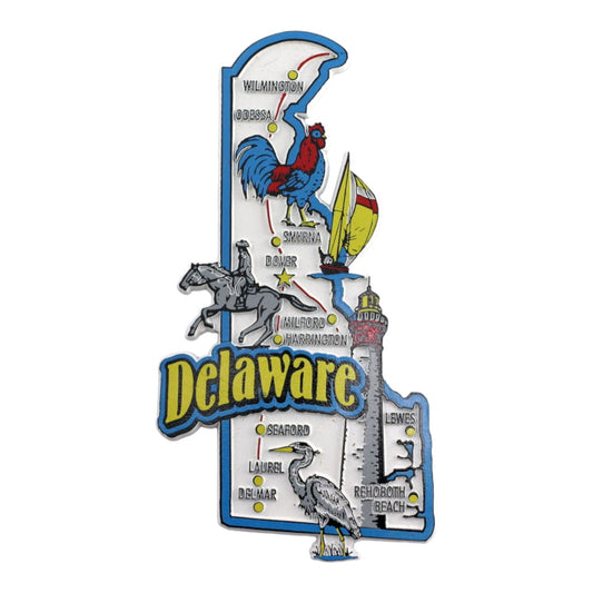 Delaware State Map and Landmarks Collage Fridge Collectible Souvenir Magnet