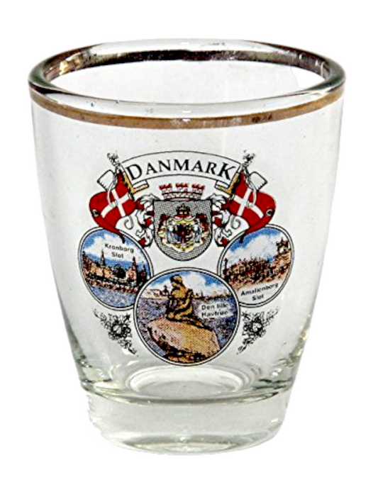 Denmark Flag Coat of Arms and Landmarks Shot Glass