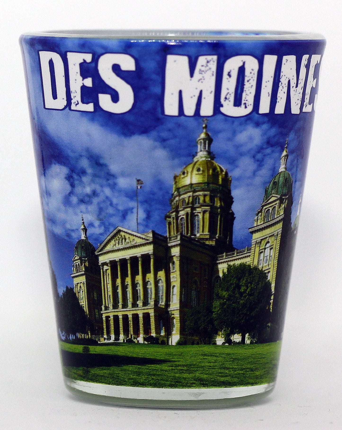 Des Moines Iowa Clear Blue Photo Shot Glass