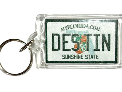 Destin Florida License Plate Acrylic Rectangular Souvenir Keychain 2.5" X 1.5"