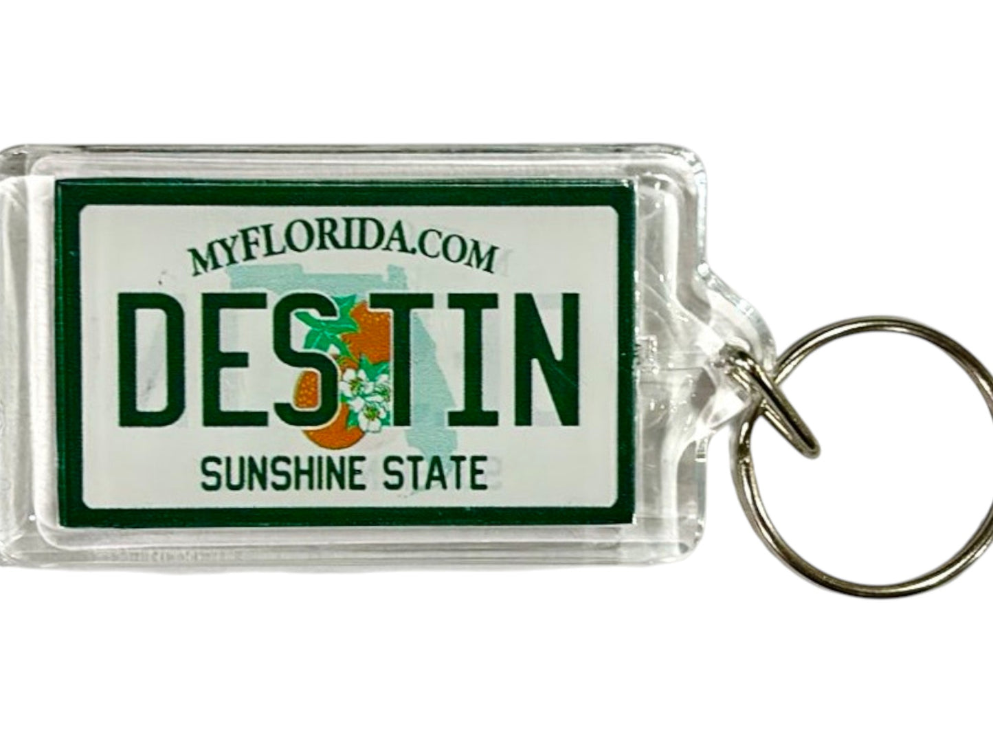Destin Florida License Plate Acrylic Rectangular Souvenir Keychain 2.5" X 1.5"