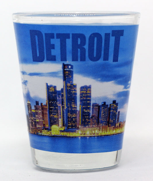 Detroit Michigan Blue Skyline Photo Shot Glass