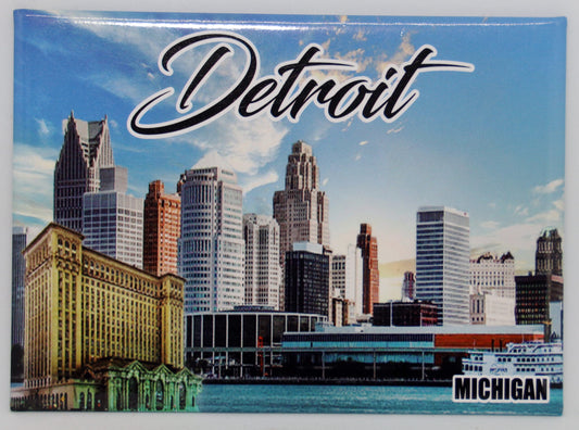 Detroit Michigan Photo Day Skyline Magnet 2.5" x 3.5"
