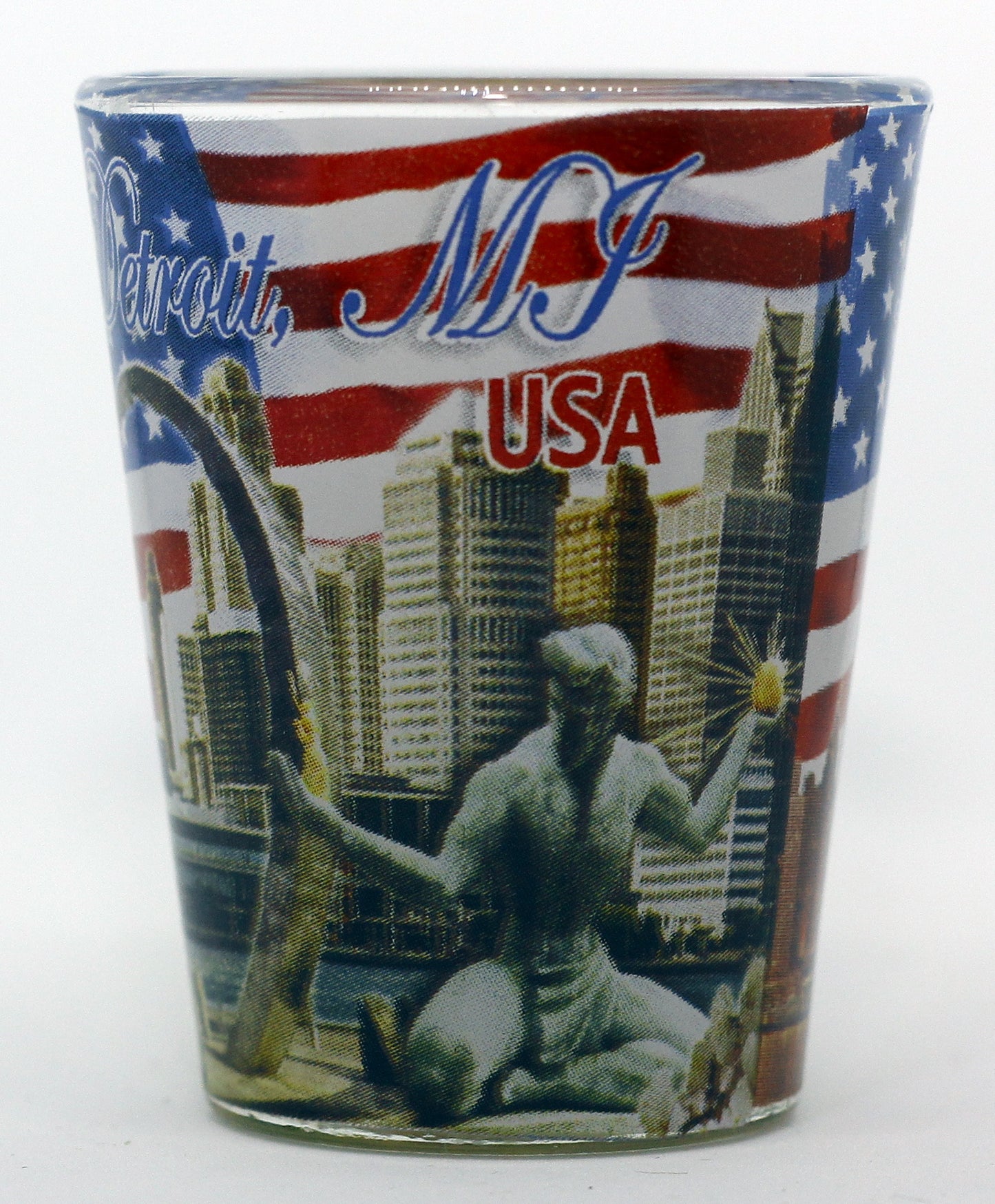 Detroit Michigan USA Flag Monuments Collage Shot Glass