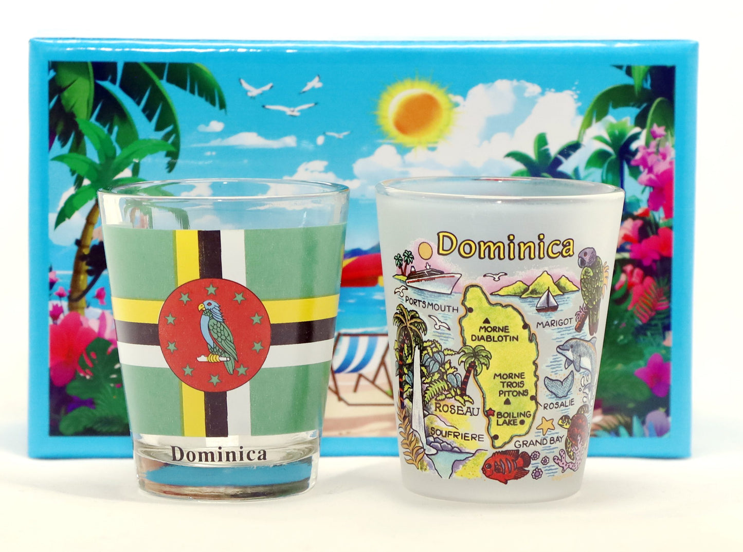 Dominica Caribbean Boxed Shot Glass Set (Set of 2)